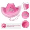 Pink Cowboy Hat Western Style Women Girls Birthday Party Caps with Feather Sequin Decoration Crown Tiara Night Club Cowgirl Hat