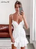 Mne18 Baumwoll-weißes Träger-reizvolles figurbetontes Kleid mit Brüsten, Mini-Sommerkleid, Sommer-Schnürkleid für Damen, Korsett-Kleid 220509