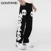 Hiphop jeans broek streetwear heren vintage geborduurde schedel ster baggy denim jeans harajuku casual denim broek zwart blauw 220726