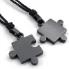 Jonline24h 2pcs Hommes Femmes Couples Acier Inoxydable Puzzle Amour Collier Ensemble Noir Argent