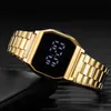 Relógios de luxo para mulheres lideradas pelo pulso eletrônico digital relógio de aço inoxidável Banda de relógio Moda de ouro Silver Men Bracelet Watchwri