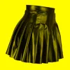 Skirts Spring Autumn Women Black Faux Leather High Waist Club Pleated A Line Solid Color Mini Short SkirtsSkirts