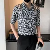 Men's Casual Shirts Fashion Leopard Print Men's Shirt 2022 Summer Half Sleeve Slim Male Business Social Party Tuxedo Streetwear CamisasM