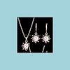 Earrings Necklace Wedding Jewelry Sets Cubic Zircon Sunflower Earring Beautifly Set For Brides Bridesmaid Bridal Drop Delivery 2021 Dhnme