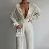 Summer Women's Two Piece Pants New Fashion Suit Lace Cardigan Top and Loose Pants