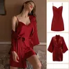 Women's Sleepwear Women Summer Kimono Robe Sets Sexy V-Neck Casual Nightgown Bathrobe Bride Wedding Underwear Loose Home Clothing Wear