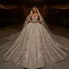 Mellanöstern Royal Ball Gown Wedding Dresses Sweetheart Floral Lace Applicques Sequined Puff Princess Bridal Dresses Long Tain Dubai Arabic Vestidos de Novia CL0778