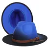 Gradiente fedora chapéus mulheres homens feltro chapéu mulher fedora homem jazz top chapéu fêmea macho macho largo tampa de moda primavera outono inverno cópia caps por atacado 20 cores