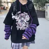 hikigawaフーディーフェイクツーピースフード付きスウェットシャツストライプパッチワークパーカー10代のための女性服