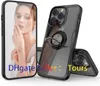 Étuis de téléphone magnétiques en Fiber de carbone pour Iphone 14 14 Pro Max, housse de Protection en acrylique transparent avec anneau en métal et béquille