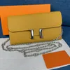 Borsa firmata con tracolla a catena Togo donna Portafogli Fibbia argento Pelle di mucca intera Porta carte Borse moda Vera pelle Portafoglio lungo Per donna