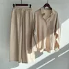 Kadınlar İki Parçalı Pantolon Kadın Setleri Gevşek Uzun Kollu Yaku Gömlekler ve Geniş Bacak Elastik Bel Seti Sıradan Zarif Pamuklu Kadın Ev Takımcılar