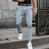 Men's Pants Spring Fashion Plaid Printed Pencil For Mens Vintage Mid Waist Button Trouser Male Summer Casual Long Pant Streetwear 220826