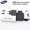 45W Samsung S20 Super Fast Charger Carica rapida adattiva da tipo C a cavo di tipo c per galaxy s10 a50 a51 s8 note 10 9 8