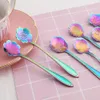 Rainbow Color Coffee Tea Stir Flower Spoon Ice Cream Dessert Teaspoon Spoons Cocktail Stirring Spoon Stainless Steel Tableware Kitchen Bar Cafe Accessories EE