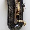 Zwart nikkelgoud B platte professionele tenorsaxofoon Gold vergulde fijn patroon gravure hoogwaardige toon jazzinstrument