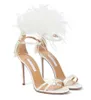 Estate di lusso Aquazzura Concerto Sandali Scarpe Donna Tacchi alti con piume Black Lady Sandalias Abito da sposa per feste EU35-43