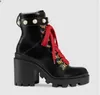 Iconic Look Branded Women Patent Canvas Star Trail Ankle Boot Designer Lady Black Leather Trim Zipper Rubber Sole Boots mkjj502