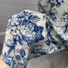 Women's Two Piece Pants Designer High-End Summer Silk Blue White Flower Print Set Women Long Sleeves Blouse Wide Leg PantsWomen's