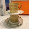 2024 New Style Luxury Mosaic Coffee Cup and Saucer Set with Gold Handel Ceramic Cappuccino Afternoon Tea Cup 2pcs Coffee Mug Set