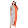 Plus Size Dresses Plus-size Women's Loose Clay-color Patchwork Round Collar Short Sleeve Dress Arabic DressPlus