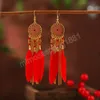 Brincos de penas étnicas para as mulheres Brincos Boho Rodada Sol Forma Ouro Longo Chain Tassel Dangle Brincos Tailândia Jóias Bijoux