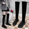 Stiefel Damen mit Samt 2022 Herbst/Winter dicker Absatz schlankes flaches Knie elastisches Bein Baumwollschuhe