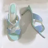 Maela tofflor Stiletto Heel Womens Sandals Designer Studded Shining Rhinestone Sandal Shoe Quality 7.5cm Heel Stor Size Slipper 35-43