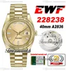 EWF DayDate 40 228238 ETA A2836 Automatic Mens Watch Yellow Gold Fluted Bezel Champagne Rectangle Diamond Stainless Steel Presidential Bracelet Timezonewatch C03