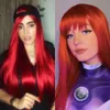 Nature Long Natural Straight Cosplay Fire Red Wigs with Bangs Party Lolita暑さ耐性合成ウィッグ女性22062259452558200347