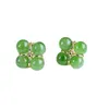 Silver Inlaid Natural Hetian Jade Jasper Clover Small Round Bead Earrings Chinese Elegant Women's Brand Jewelry