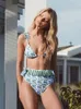 Badkläder damtryck Tvådelat set Bikini Sommar volanger Dam Push Up Beachwear Baddräkt Biqiuni Baddräkt Dam Dam