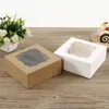 12pcs branco kraft papel cor padaria biscoito bolo caixas de tortas com janelas pacote decorativo caixa para presentes de comida caixa de embalagem caixa 220420