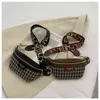 Houndstooth Plaid Women Canvas Canvas and Pu pack fanny fanny wide strap crossbody trend