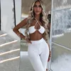 Women's Two Piece Pants European And American Jumpsuit Two-piece Drawstring Hanging Neck Casual Suit Sexy Club Party Style Summer 2022