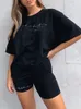 Gedrukte Casual Summer Women S Tracksuit Sports Suit T -shirt Shorts 2 -delige set sweatshirt dames sportkleding 220616