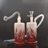 Красивое стеклянное курение вода кальян творческий шейша два стиля огня в форме бутылочки в форме бутылки мини -утилизация пепела Bong 1Set Bong 1Set