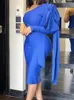 Femmes robe de soirée une épaule élégant bleu moulante grand arc Club anniversaire Midi célébrité robes de soirée taille Vestidos 220426