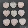 Artes e artesanato 15mm 20mm Quartz rosa Charms de pedra natural Crystal Heart Pingents