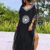 Czarna ponadwymiarowa V Neck Marokańska sukienka na plaży Kaftan Plus Size Kobiet Summer Half Sleeve Side Split Sukienka Midi Tunica Q643 220527