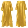 Kvinnor avslappnad 2 3 ärm oregelbunden maxi klänning vonda robe vår o hals asymmetrisk veckad vestidos elegant lång sundress 220613