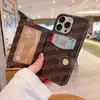 iPhone 15のデザイナーウォレット電話ケースマックス14 13 12 Pro 11 XS XS XR Shell Fashion Luxury Brand Card Chard Credit Pocket Coin Purse Brown Flower Shockproofカバー