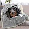 Dachshund kast filt på sängen 3D Animal Dog Plush Sherpa Bulldog Bedstrast Cracked Bricks Wall Thin Quilt Y200417