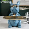 ERMAKOVA Nordic Bulldog francese Scultura Cane Figurine Statua Chiave Gioielli Stoccaggio Decorazione della tavola Regalo con piatti Occhiali 220426