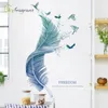 Creative Blue Feather Wall Stickers för vardagsrum sovrum bakgrund väggdekoration heminredning självhäftande vinylklistermärke 220510