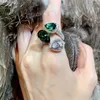 High-End Emerald Malachite Зеленый Циркон Алмазное кольцо Женское Открытие Регулируемая Свет Роскошный Прохладный Стиль Ювелирные Изделия Свадебные аксессуары CX220325