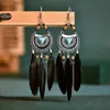 Ethnic Red Feather Earrings Indian Jewelry Bohemian Fan-shaped Wood/Stone Beads Tassel Dangle Earrings for Women Brincos