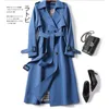 Women's Trench Coats Women Autumn Elegant Long Solid Lace Up Waist Jacket Female Casual V Neck Overcoat Plus Size Sleeve WindbreakerWomen's