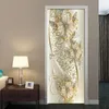 3D Door Sticker Golden Embossed Flowers Wall Mural Art Wallpaper Poster PVC Self Adhesive Removable Home Decal 220716