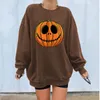 Women Sweatshirts Autumn Casual Vintage Pumpkin Print Halloween Round Collar Harajuku Oversized Hooded Pullover Tops 220816